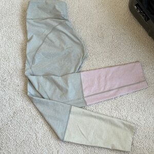 Outdoor Voices colockblocl leggings in light green, pink and yellow in Medium